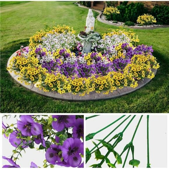 Artificial Pansy Flowers Outdoor UV Resistant Faux Plants for Porch Patio Decor - Picture 4 of 8